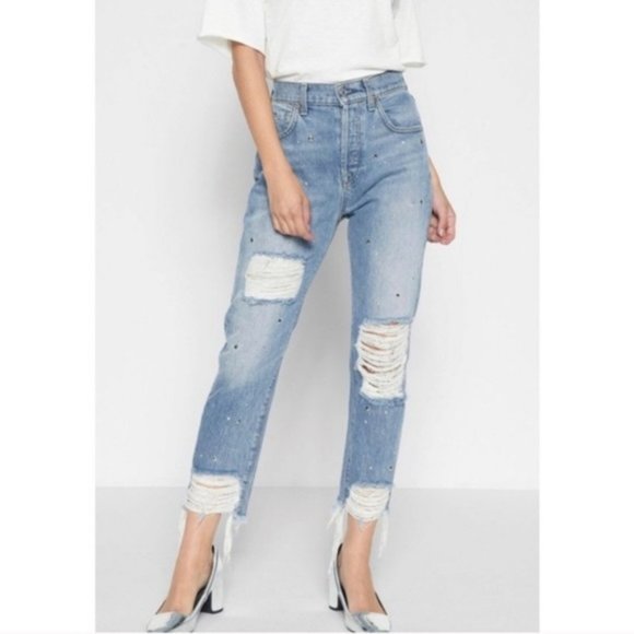 7 For All Mankind Denim - 7 FOR ALL MANKIND Josefina Distressed Studded Boyfriend Jeans